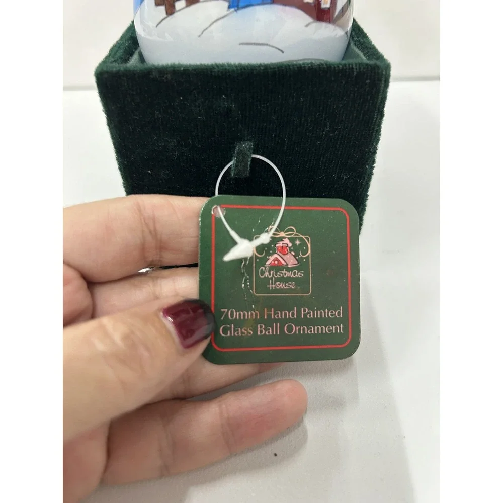 Christmas House 70mm‎ Hand Painted Glass Ball Ornament Snowy Cottage Box Gift